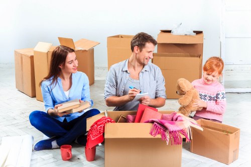 House movers planning a move in Canary Wharf apartment building
